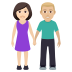 👩🏻‍🤝‍👨🏼 woman and man holding hands: light skin tone, medium-light skin tone display on JoyPixels